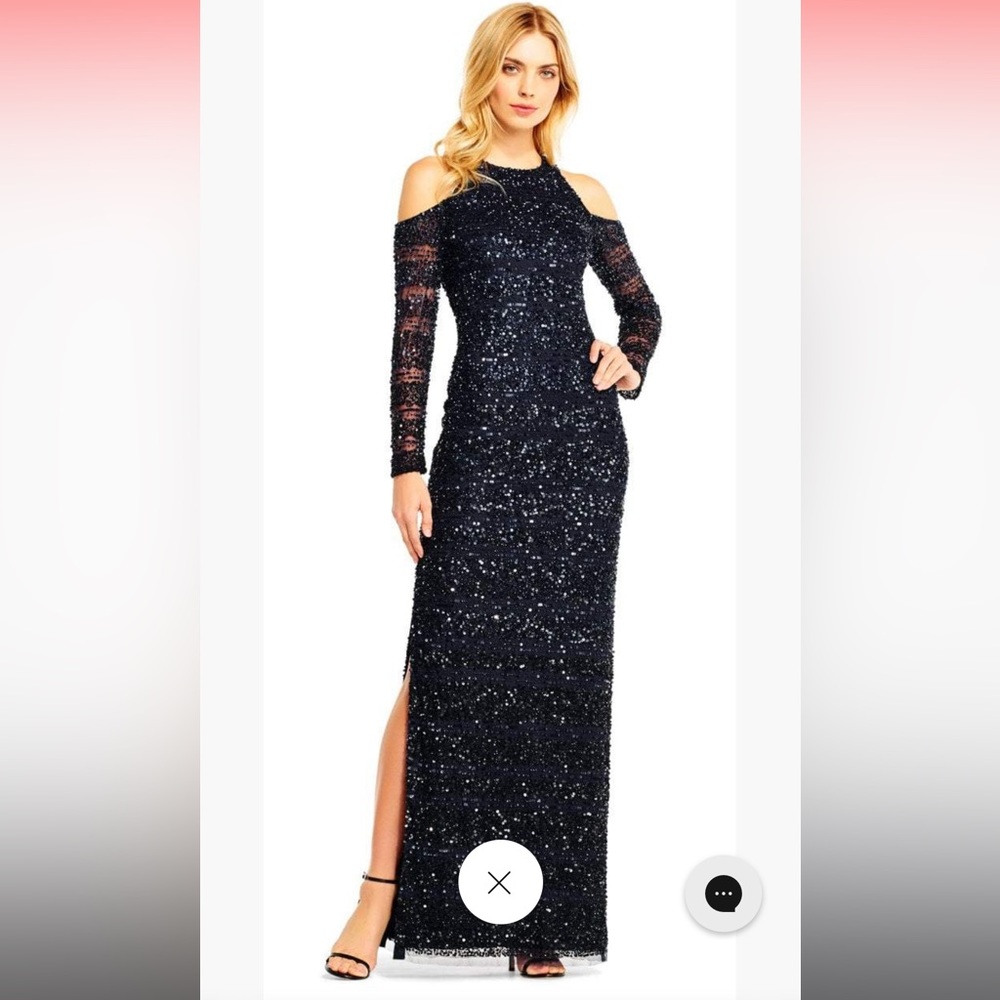AIDAN MATTOX TWILIGHT SEQUINED STRIPED COLD-SHOULDER EVENING DRESS